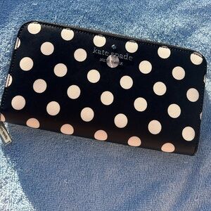 kate spade Black with White Polka Dot Zip-Around Wallet